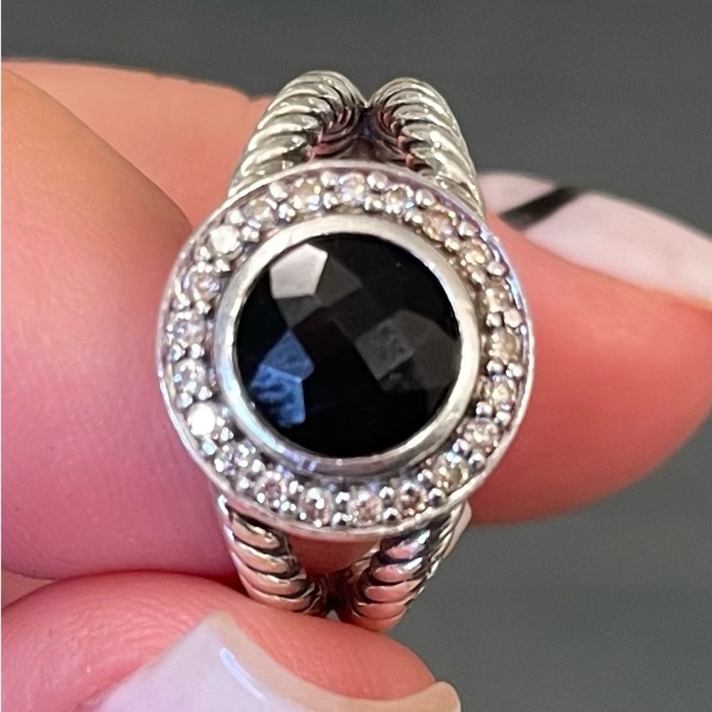 David Yurman black onyx, diamond, sterling ring size 8